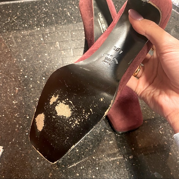 Italian Suede Block Pumps Heels - Eggplant - Picture 4 of 7